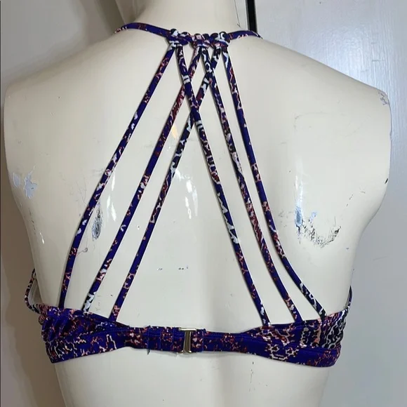 Athleta Aqualuxe Purple and Cream Strappy Back Bikini Set Size Large - Picture 3 of 8